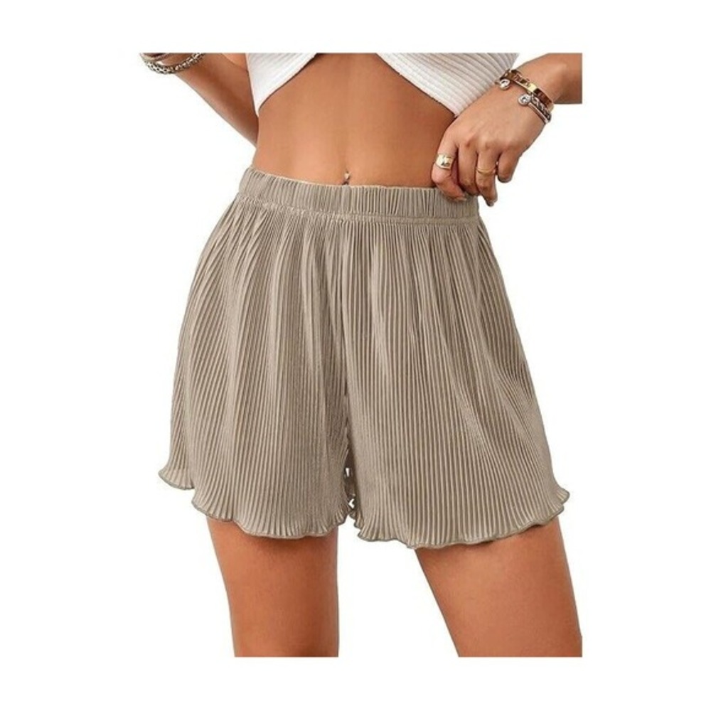 CUPSHEWomen Casual Rib Knit Lettuce Trim Shorts Summer Elastic Waist Loose Short